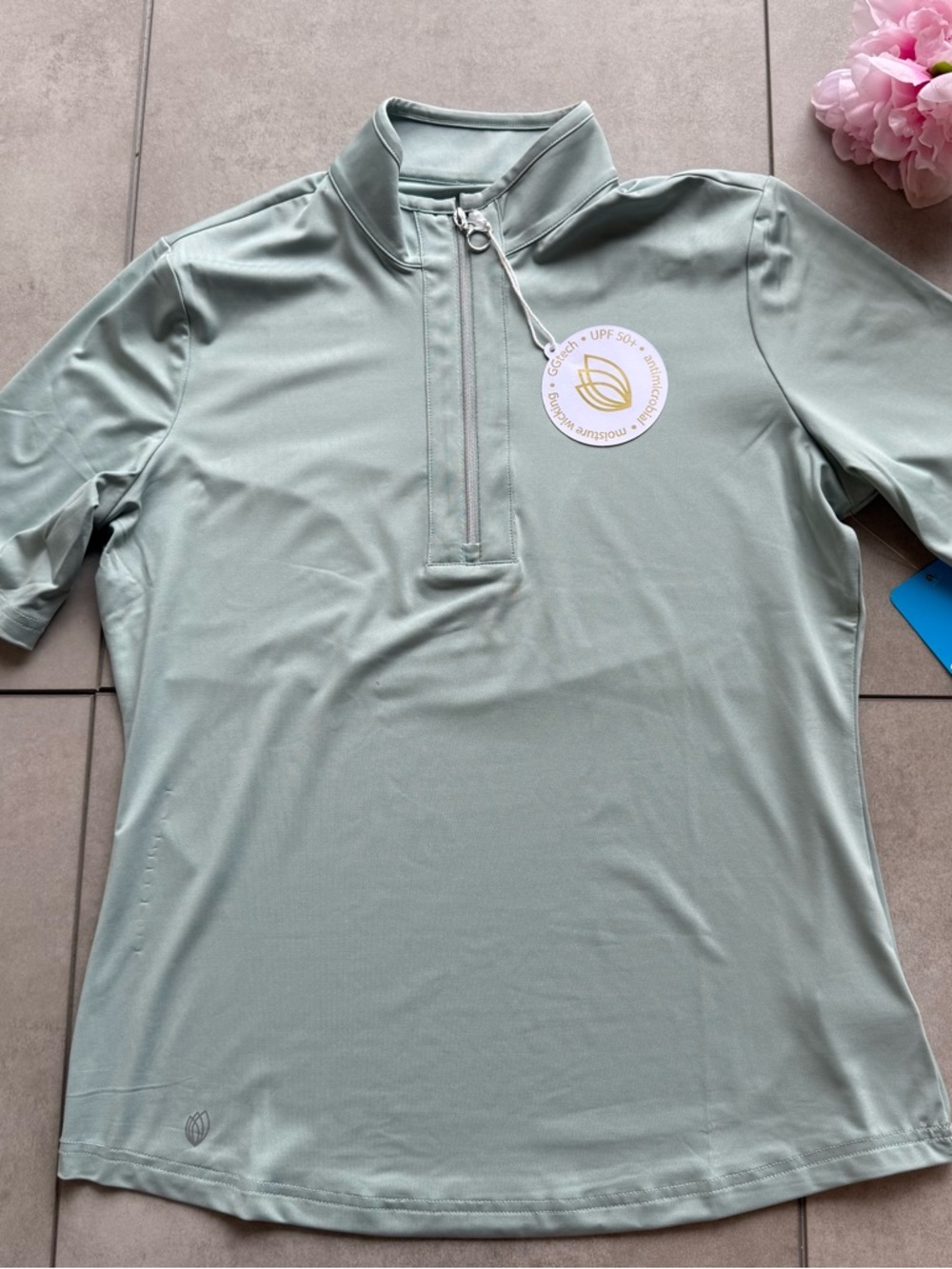GG blue luxe sport polo shirt medium Sage UPF50 Quarter-Zip moisture wicking NWT